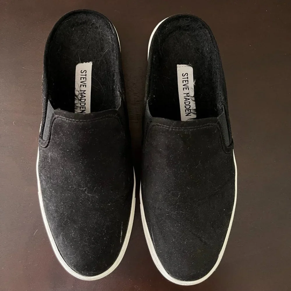 Steve Madden Black Faux Suede Slides 7